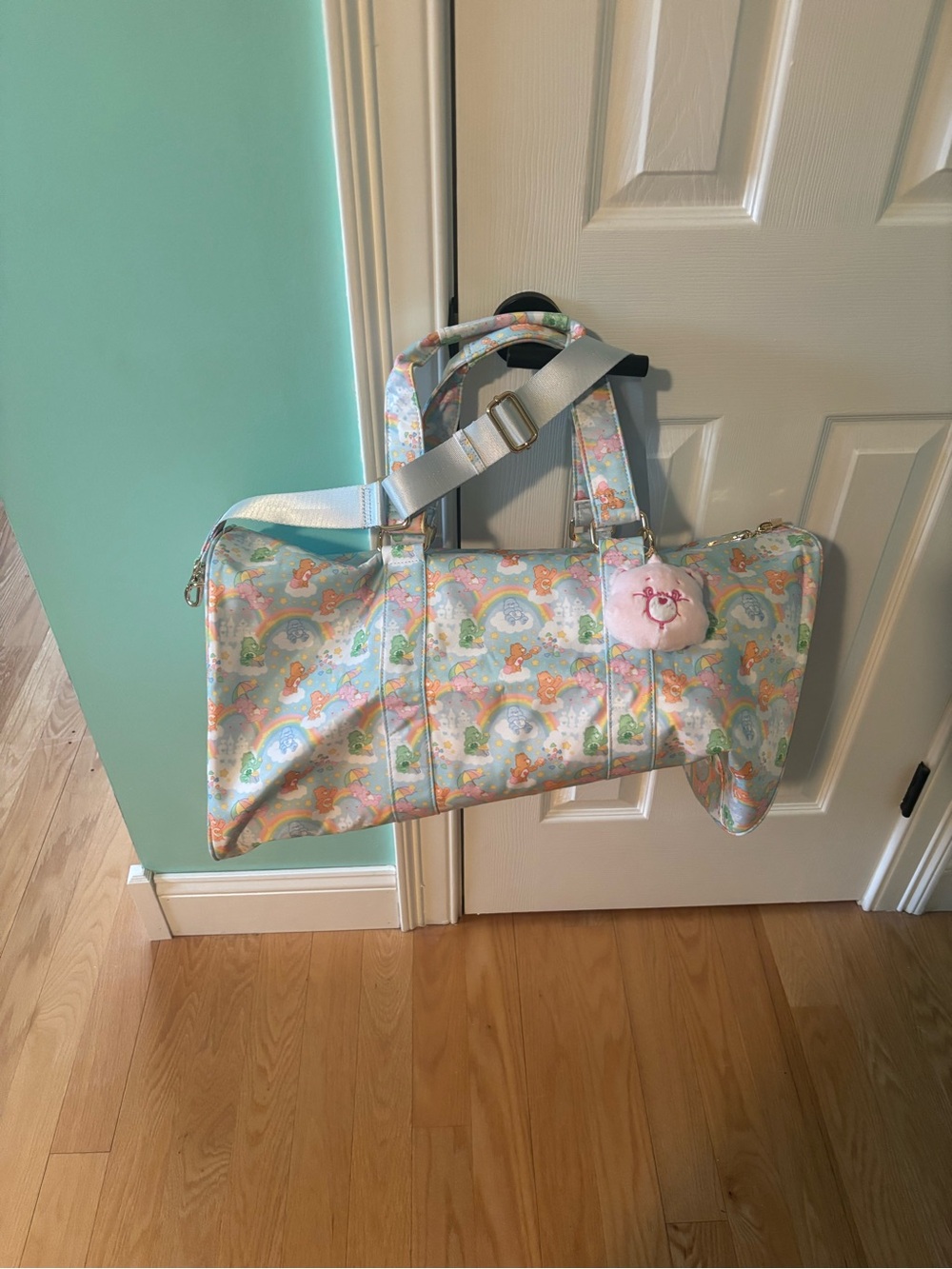 Stoney Clover Pastel Care Bears Printed Travel Classic Duffle with Plush Charm